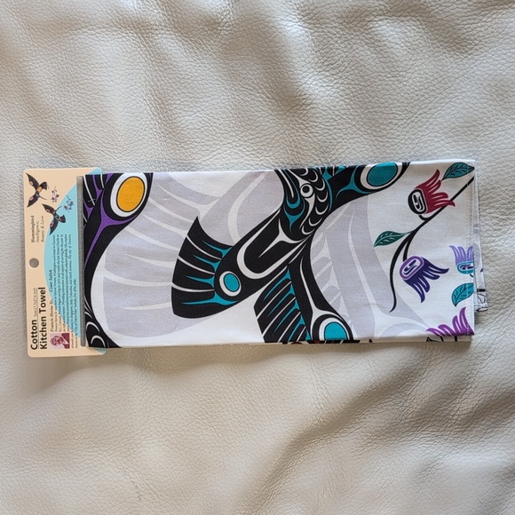 Cotton Kitchen Hummingbird Indigenous Design by Francis Horne Sr., Coast Salish - Picture 3 of 5